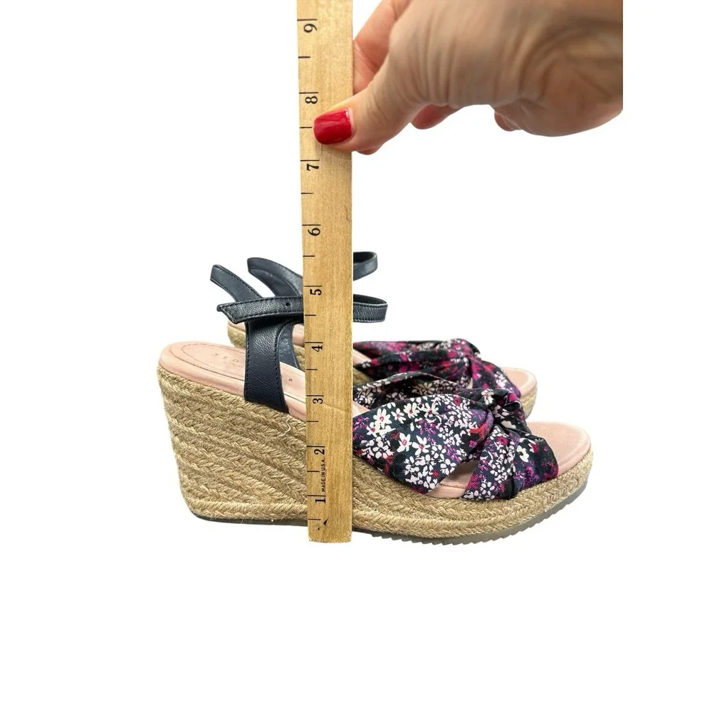 Ted Baker London Taylina Floral Espadrille Wedge‎ Sandal Navy Blue Size 7.5 / 38